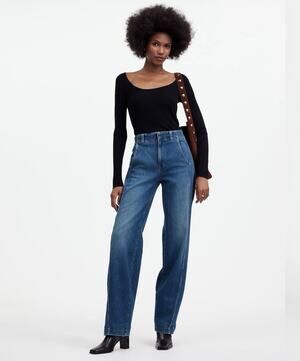 Madewell Tapered Denim Trouser Jean Calvert Blue High Rise Comfort 27 Tall NWT